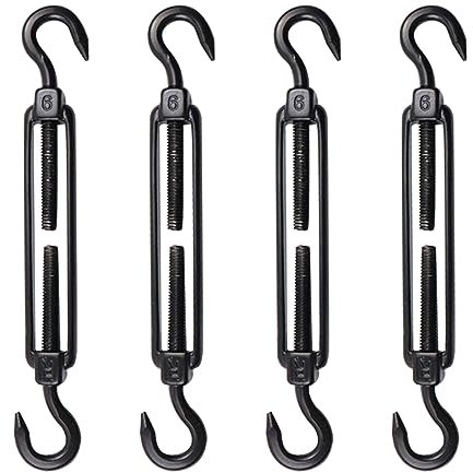 Antrader Turnbuckle Hook and Eye,M6 Stainless Steel Turnbuckle,4pcs Turnbuckle Tension Hook and Eye for Shade Sail Turnbuckle,Black