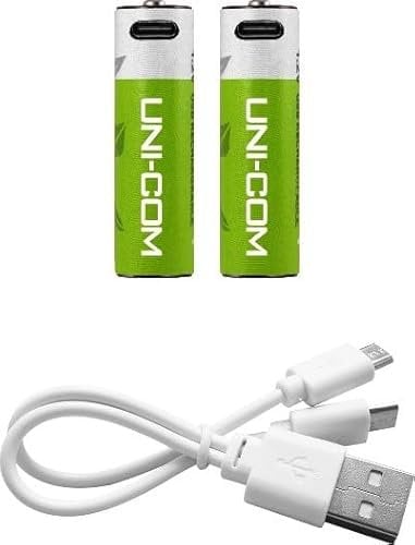 UNI-COM 2 Pack AAA USB Li-ion Rechargeable Batteries with Twin USB Cable - Ideal for Remotes Toys Mouse Torch