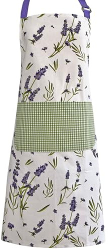 matches21 Schöne Kochschürze LAVINA aus Baumwolle - Küchenschürze mit Lavendel Druck im Landhausstil in weiß grün - Schürze zum Kochen, Backen Grillen als Küchenzubehör 70 x 85 cm