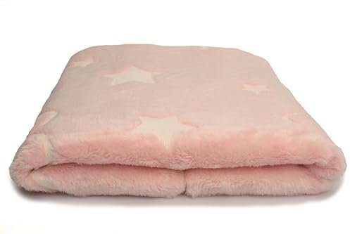 Maglieria in peluche, Peluche brillando nel buio, Cuori su sfondo rosa, 50 x 158 cm