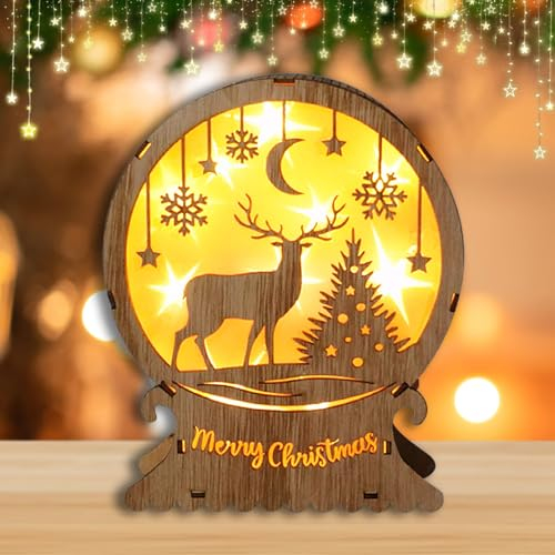 ACAREY Weihnachtsdeko LED Weihnachtsbeleuchtung aus Holz, Weihnachtsstern Beleuchtung Fensterbeleuchtung, LED Weihnachtsmann Holz, LED Weihnachtsbaum Licht, Weihnachtsdeko Led für Innen (Elch)