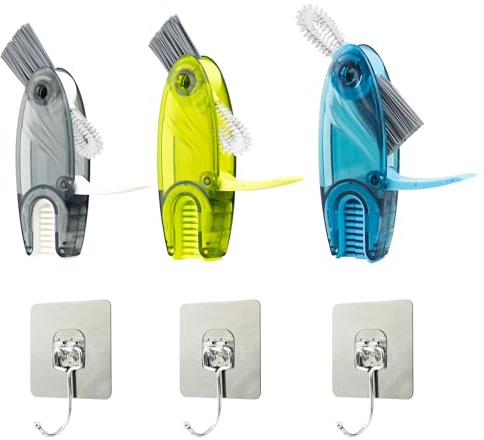 4 in 1 Multifunctional Cleaning Brush, Grand Kitchen 3 in 1 Cleaning Brush, Multi Functional Cleaning Brush, Cup Lid Cleaning Brush, Water Bottle Cleaning Tool, Lid Brush (3 Set Green/Blue/Gray)