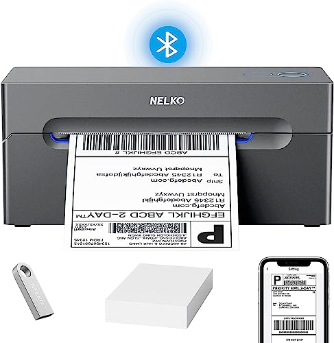 Nelko Bluetooth DHL Label Printer, Label Printer 4x6 Shipping Labels Printer Bluetooth Thermal Printer for Shopify Zalando Ebay Amazon UPS, Supports Android/iOS and Windows/Mac/Chrome (Grau)