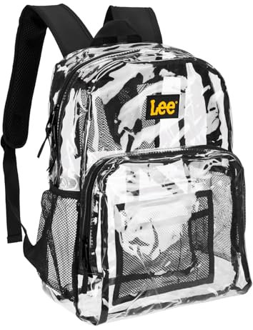 Lee Transparenter wasserabweisender und langlebiger Rucksack – durchsichtige Kunststofftasche für den lässigen Gebrauch, schwarz / klar, Medium, Tagesrucksäcke
