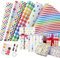 Yezirzax Lot de 6 rouleaux de papier cadeau pour enfants avec 2 rouleaux de ruban et autocollants, papier cadeau d'anniversaire, 70 x 50 cm, pour Noël, anniversaire, fête des enfants, Saint-Valentin