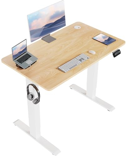 Flamaker Höhenverstellbarer Schreibtisch, Elektrischer Schreibtisch Höhenverstellbar für Steh-Sitz, Computertisch mit Memory-Funktion, Stabiler Tisch Standing Desk, Bürotisch,100 x 60 cm,Beige