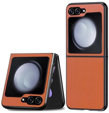 Puxssul Leather Case for Samsung Galaxy Z Flip 6, Elegant Flip Phone Case with[Anti-Fingerprint Faux Leather Back] [Flexible TPU Durable Edges], Slim Shockproof Cover for Z Flip 6 (Orange)