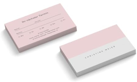 Personalisierte Terminkarten | Pastellfarben | Zweifarbig | 2-seitig | Menge + Farbe wählbar | Terminzettel | nächster Termin | Praxis | Beratung | Therapie | Kosmetik (Rosa, 250 Stück)