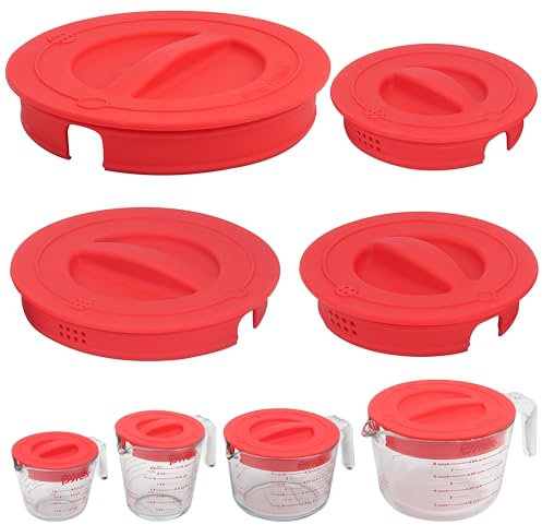 Silikon-Ersatzdeckel, passend für Pyrex 1 Tasse, 2 Tassen, 4 Tassen und 8 Tassen aus gehärtetem Glas, wiederverwendbar und lebensmittelecht, spülmaschinen- und mikrowellengeeignet (Tassen nicht im