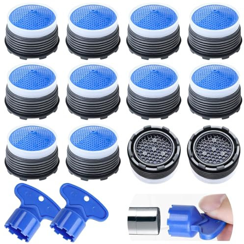 LEBOKJ 12 Stück Wasserhahn Luftsprudler,Strahlregler M18.5, WasserhahnSieb Luftsprudler,KüchenspüleLuftsprudler, mit 2 Strahlregler Werkzeug Schlüssel für die meisten Wasserhähne (M18.5)