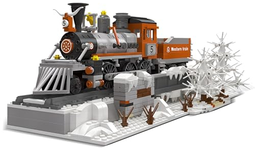 Technik City Zug Bausteine Bausatz, 853 PCS Retro West Dampf Lokomotive Klemmbausteine, Dampffrachtzug Spielzeug, Stadtgüterzug Modell mit Gleis Set für Erwachsene