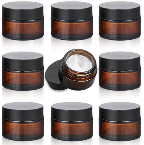 Fanchu 8 Stück Creme Behälter, Amber Glas Leer Cremetiegel, 30ml Cremedosen zum Befüllen Glasbehälter mit Deckel und Liner für Kosmetik Cremes Lotionen ätherische Öle