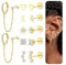 JeweBella 6 Paar Ohrringe Gold Set für Damen Mädchen Helix Piercings Chirurgenstahl Piercing Ohr Hypoallergen 14K Vergoldet Medizinische Ohrstecker Creolen mit Kette Knorpel Ohrringe Set Silber/Gold