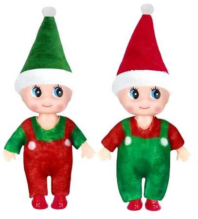 YAAVAAW 2 Stück Weihnachtselfen Puppe für Jungen Mädchen Kinder,Santa Mini Elfen Weihnachtspuppen Tiny Baby Elf Puppe,Weihnachts Kleine Elf Figuren Baby Elfen Geschenk für Weihnachtsstrümpfe Stuffers