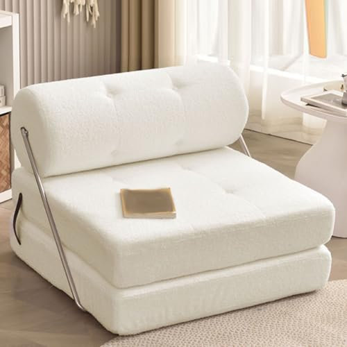 WEIDPHL Lazy Chair Einzelsofa, Umwandelbares Schlafsofa, Balkon-Bodensofa, Tofu-Block-Klappstuhlbett, Lounge-Sofa Für Schlafzimmer-Wohnzimmer,Weiß