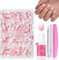 Nagel Tips Set - 240 Stück Französisch Falsche Nägel Zum Aufkleben - Weiß Rosa Gradient Design Nageltips Full Cover Fake Nails soft gel Natürliches & Angenehmes Tragegefühl, 12 Größen (Pink Mandel)