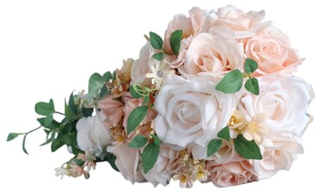 YIZITU Champagnerfarbener Seiden-Brautstrauß, stilvoller Champagner-Seidenblumenstrauß in Tropfenform, Brautstrauß für Braut, Hochzeitstag