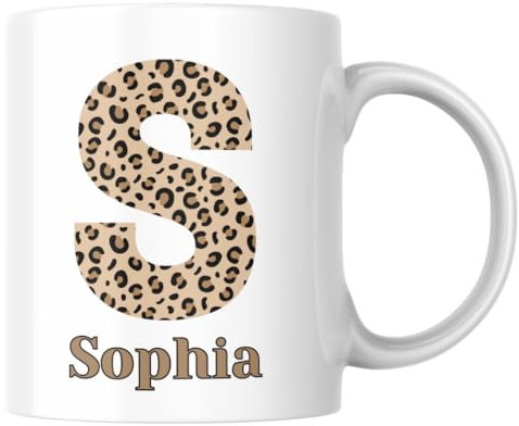 Personalised Animal Print Mug Initial with Name, Leopard Print, Cheetah Print, Coffee/Hot Chocolate Mug, 11oz Ceramic Mug