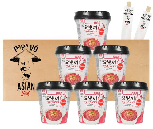Instant Tteokbokki Kimchi Geschmack (6x115g) + 2 Papa Vo Stäbchen