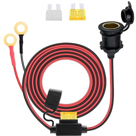 Toma Mechero, Zócalo del Encendedor de Cigarrillos 12V/24V, DC para Coche Motocicleta y Barco, Toma de Mechero con Cable de Conexión de 1.2m y Protección de Fusible de 20A, Impermeable y Duradero