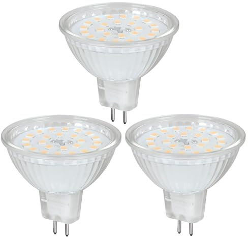 HCFEI 3er MR16 LED Leuchtmittel 12V, 4W Lampe Strahler Spot 485lm, Kein Stroboskopeffekt GU5.3 LED Strahler 120° Classic Glas, Ersetzt 50 Halogenlampen, 5 Jahre Garantie (Warmweiß 3000K)