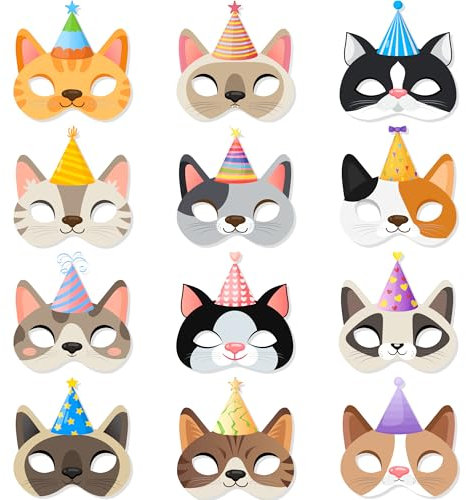 Kaxulvoblig Katzen Partys Masken, 24pcs Katzen Geburtstagsparty Masken für Katzen Geburtstag Deko