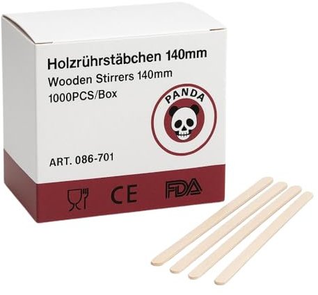 Commerline Palillos de Café Desechables | 10.000 Unidades – 14 cm Varillas de Madera para Bebidas Calientes y Frías | Agitadores de Madera para Café | Batidora Desechable para Café