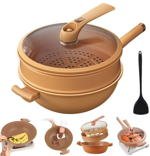 DOMTKBE Titan-Mikrodruck-Ton-Antihaft-Gesundheit Skocher, Neuer Ton-Drucktopf Mit Dampfgarer FüR Zu Hause, Multifunktionaler Integrierter Kochtopf Mit Silikonspatel FüR Alle Herdarten