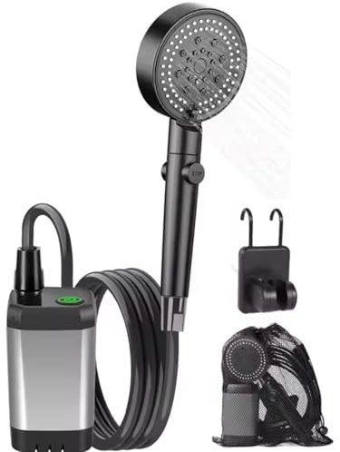 HowseHold Portable Camping Shower 6000mAh Rechargeable Battery, USB-C Charging, Adjustable Pressure Perfect for Outdoor Camping Festivals, Hiking, Travel