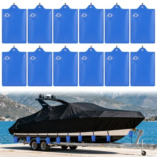 BOUTICOL 12 Pcs Boat Cover Weights with Holder Clips, Thick PVC Marine Grade Weights Water Bags for Boat Mooring Above Ground Swimming Pool Car RV Cover