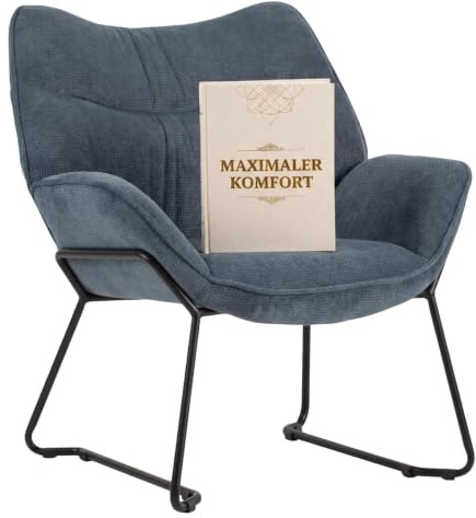 MR. DEKO® Loungesessel Aliano Blau I Bequemer Polstersessel aus Stoff I Moderner Wohnzimmer Sessel mit Armlehnen I Sessel Maße ca. HxBxT 76x73,5x67 cm