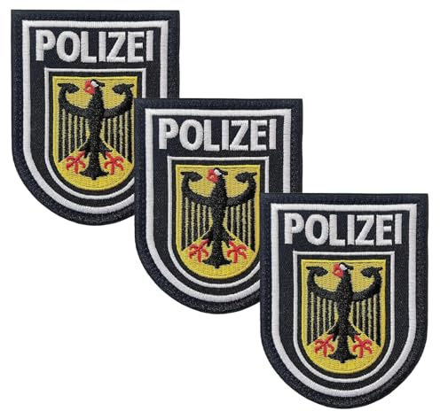 3 Stück Bundespolizei Patch Polizei Patch Klett, Bestickte Polizei Aufnäher | für Uniform, Jacke, Weste, Tasche, Rucksack Taktisches Polizei Abzeichen Patchs Schwarz für Offizier & Outdoor