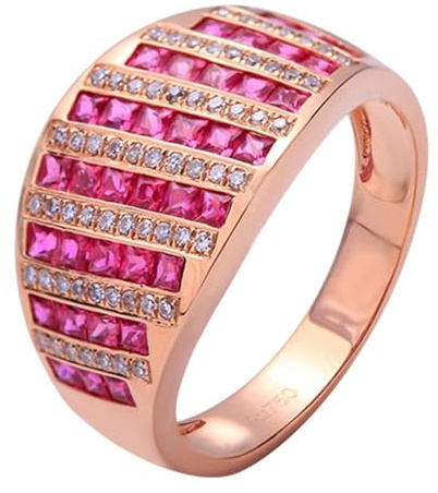 Homxi Verlobungsring Damen Ringe 14 Karat Rosegold, Quadrat mit Erstellter Rubin 0,97 Karat und Moissanit, Damen Ringe Verlobungsringe Eheringe Rosegold Größe 63 (20.1)