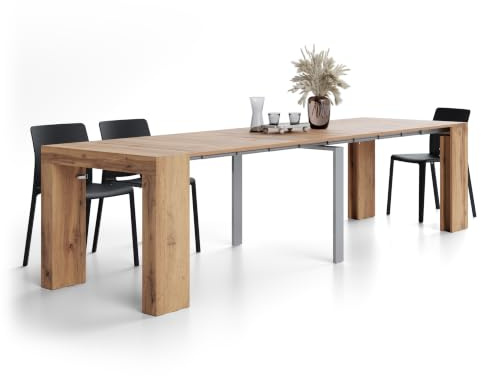 MOBILI FIVER, Evolution, ausziehbarer Konsolentisch, 45(305) x90 cm, rustikale Eiche, Made In Italy