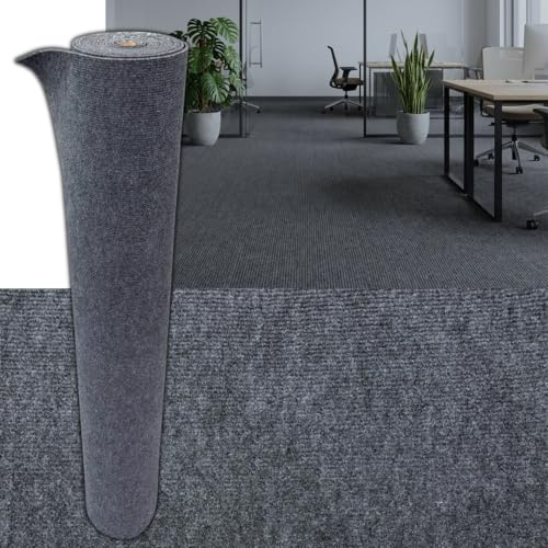 Selbstklebender Teppichboden 6 m² – 120×500 cm Teppich Rolle, 5 mm stark, geruchslos, schnell verlegbar, Bodenbelag für Wohnzimmer, Büro, Kinderzimmer (Dunkelgrau SXP-TWDT-002, 6m²)