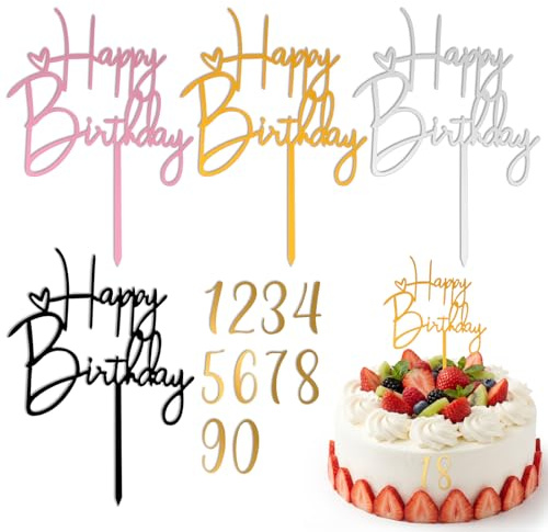 DOPENSPI 4 Stück Happy Birthday Tortendeko mit Zahlen Kuchenaufsätze 0–9 | Acryl Happy Birthday Cake Topper Tortendeko Geburtstag Happy Birthday Deko Torte für Jubiläums Geburtstagsfeiern Valentinstag