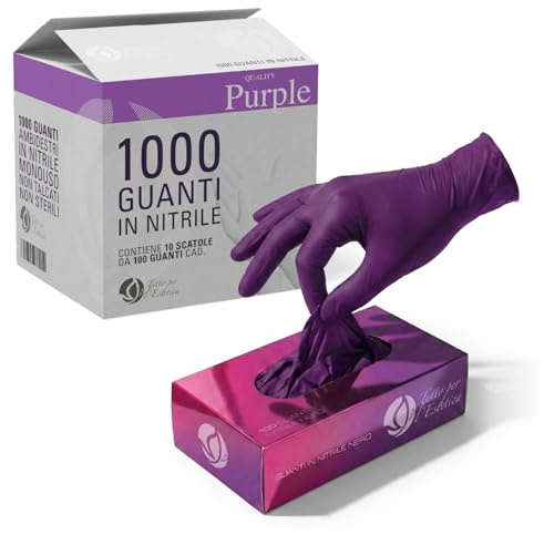 Guanti Nitrile L Viola Monouso - 1000 PEZZI - Guanti in Nitrile Senza Polvere, Anallergici - Guanti Usa e Getta Nitrile Resistenti per Uso Professionale, Estetista, Pulizie | Superficie Microruvida