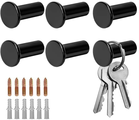 Feirdhoo 6 Stück Garderobenhaken Schwarz, Handtuchhaken für Akustikpaneele | Dieser Kleiderhaken Modern Schwarz mit Schrauben & Dübeln, bis 20 kg belastbar, ideal für Wandmontage in Flur, Bad & Küche