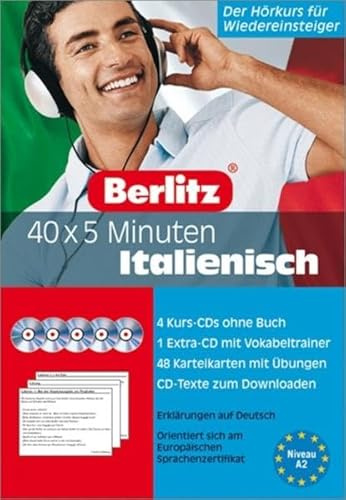 40 x 5 Minuten Italienisch - Set. 5 Audio-CDs und 48 Karteikarten: Der Hörkurs für Wiedereinsteiger: Niveau A2 (Berlitz 40 x 5 Minuten)