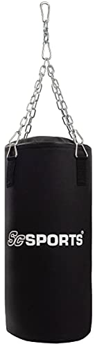 ScSPORTS® Boxsack - Hängend, Gefüllt, für Erwachsene, 15/30 kg, 60/120 cm, mit Kettenaufhängung, Karabinerhaken, Schwarz/Braun - Punchingsack, Punching Bag für Kickboxen, MMA, Muay Thai (15 kg)