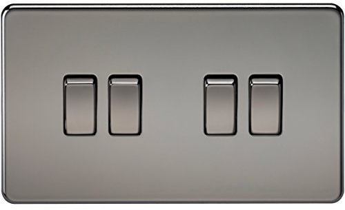 Knightsbridge SF4100BN Screwless 10 A 4-Gang 2 Way Switch, Black Nickel