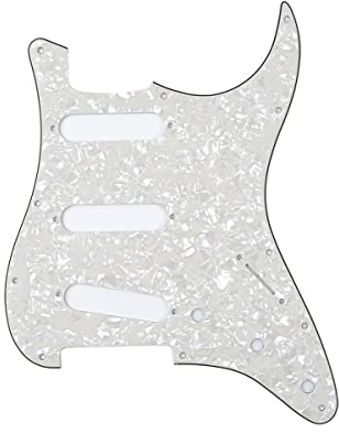 Musiclily 11 Löcher SSS Strat Schlagbrett Pickguard für Fender American/Mexican Standard Stratocaster Modern Style E-Gitarre,4 lagig Parchment Pearl