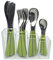 EXZACT 24pz Cubiertos de Acero Inoxidable con Estante de plástico – Mangos de Colores – 6 x Tenedores, 6 x Cuchillos, 6 x cucharas, 6 x cucharitas