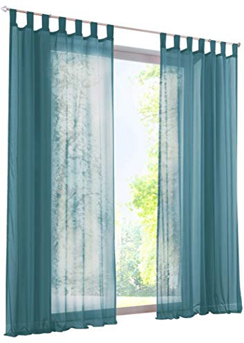 BAILEY JO 1 Panneau Rideau Voilage à Pattes LxH/140x245CM Bleu Canard Simple Couleur Uni Décoration de Fenêtre Chambre/Salon/Balcon