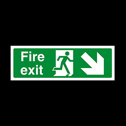 5x Fire Exit Arrow Right Down Sign 300mm x 100mm - Plastic Sign
