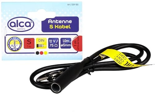 alca® Antennenverlängerungskabel 1 m für Autoradio DIN-Anschluss schwarz | Koaxialkabel mit 75 Ohm, DIN-Stecker und DIN-Buchse, 5 mm Kabeldurchmesser, schwarz, für Pkw, Lkw, Wohnmobil und Caravan