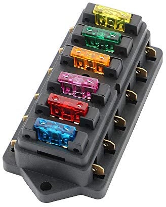 FULARR Premium 6 Voies Standard Porte-Fusibles, Universel Blade Boîte Fusible avec 10Pcs Fusibles à Lame Standard Gratuits, pour Voiture Bateau Marine Trike –– 12V / 24V