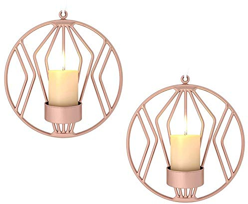 Sziqiqi Schmiedeeiserne Wanddekoration, Stereometrischer Kerzenleuchter, Beleuchtung Dekoration für Wohnzimmer/Esszimmer/Bar, Roségold