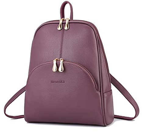 Nevenka Rucksack Damen Cityrucksack Daypack Tagesrucksack PU Leder Zweiwege Reißverschluss Elegantes Design (Violett)