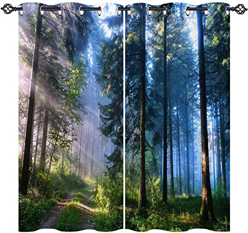 ANHOPE Natur Wald Dschungel Baum Vorhänge mit Ösen Blickdichte Gardinen Blackout Curtain Thermo Vorhang Weich Schlafzimmer Wohnzimmer Verdunklungsvorhänge 2er Set H 183 x B 117 cm